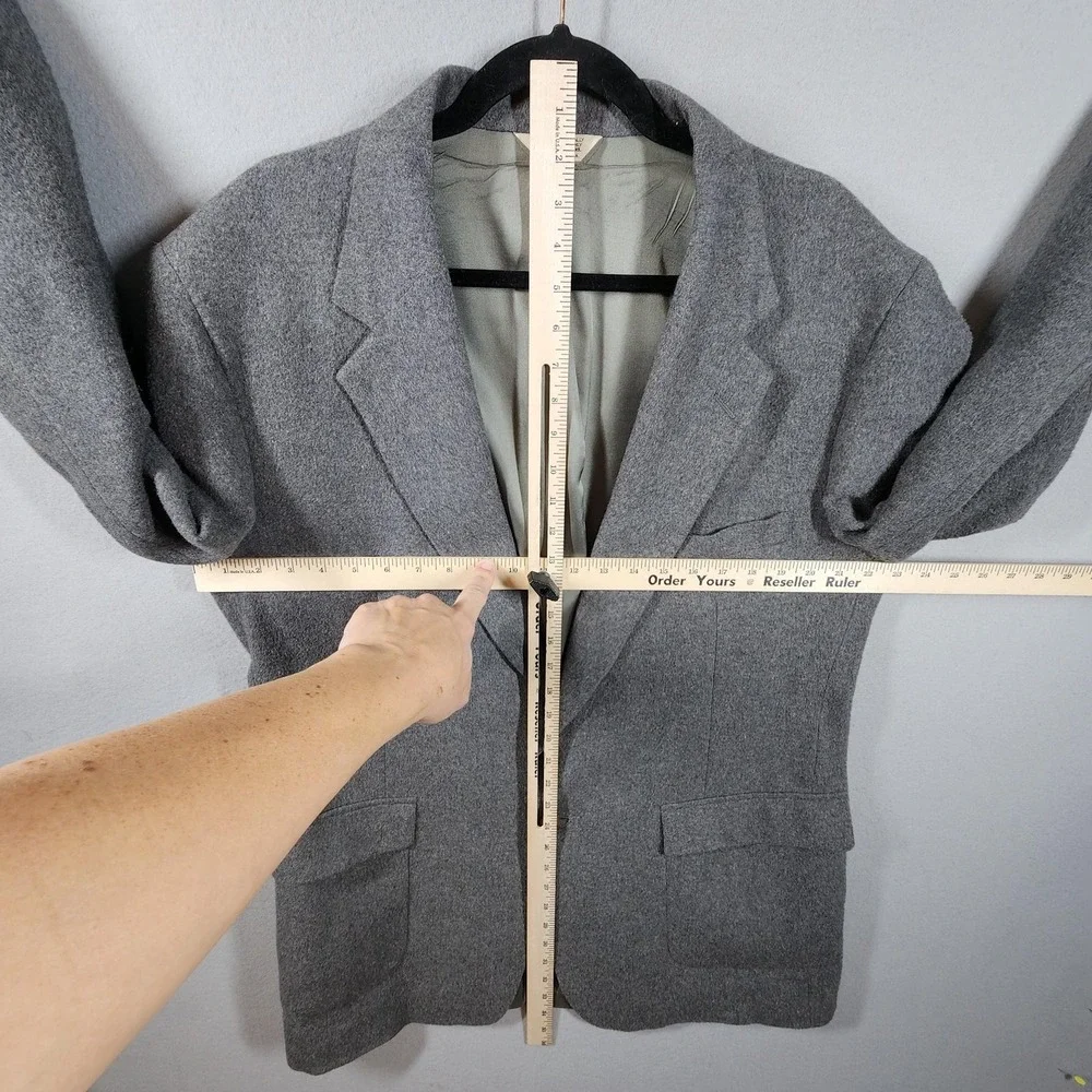 Vintage Camel Hair Blazer Mens‎ 46L Gray 2 Button Sport Coat Leather Buttons USA